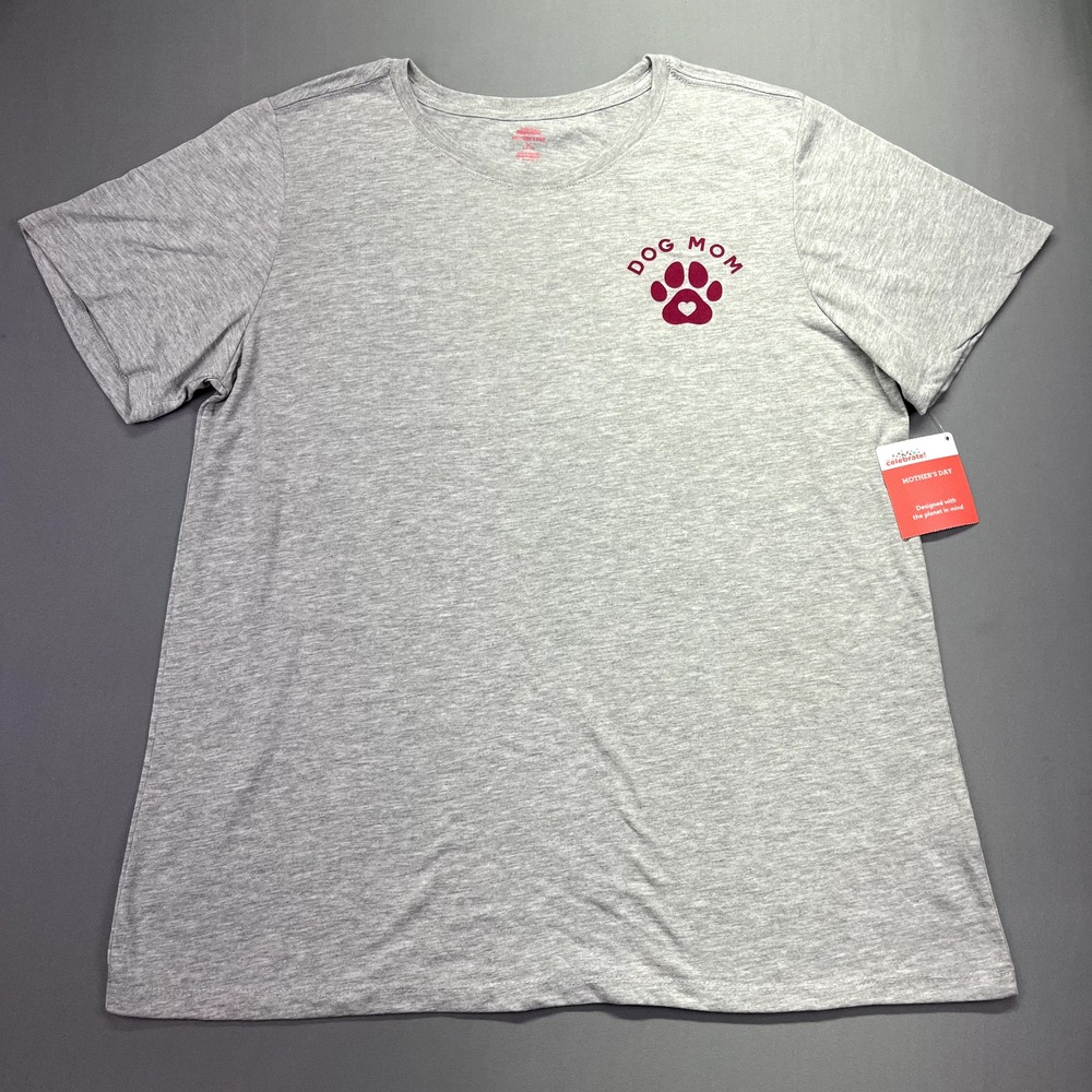 Dog Mom Women NEW Graphic Paw Print Heart Gray XL (16-18) Tee T Shirt NWT